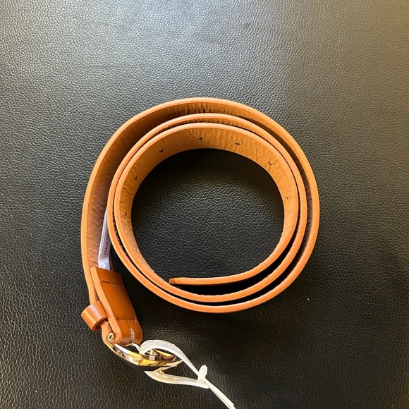 Brown Leather Belt with Gold Buckle - Picture 2 of 2